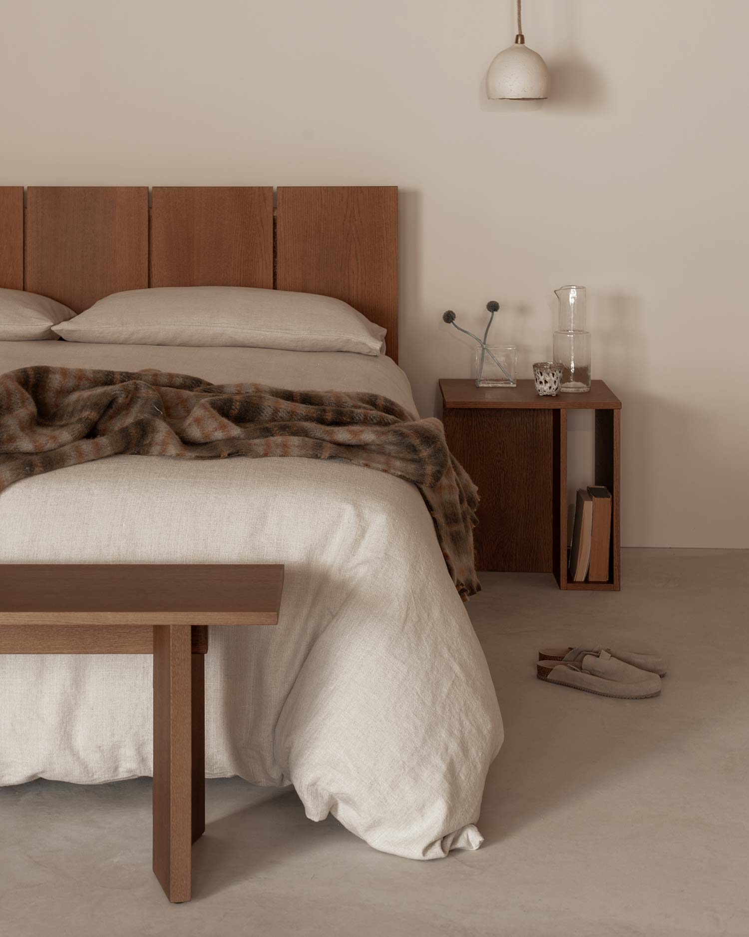 Cabecero Cova con almacenamiento de roble moka, con módulos, para cama de 150/160 cm