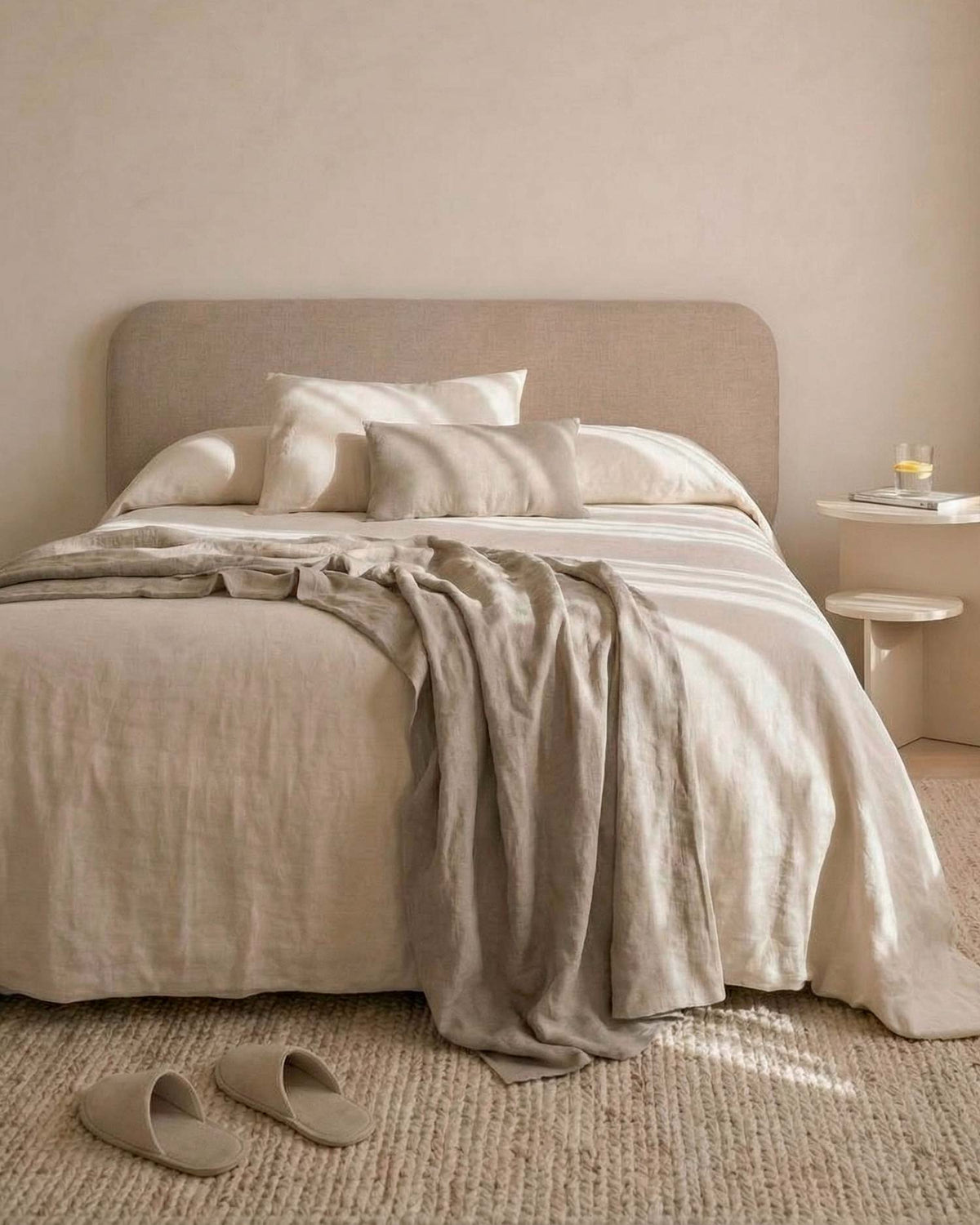 Cabecero Auba de lino camel para cama de 135 cm