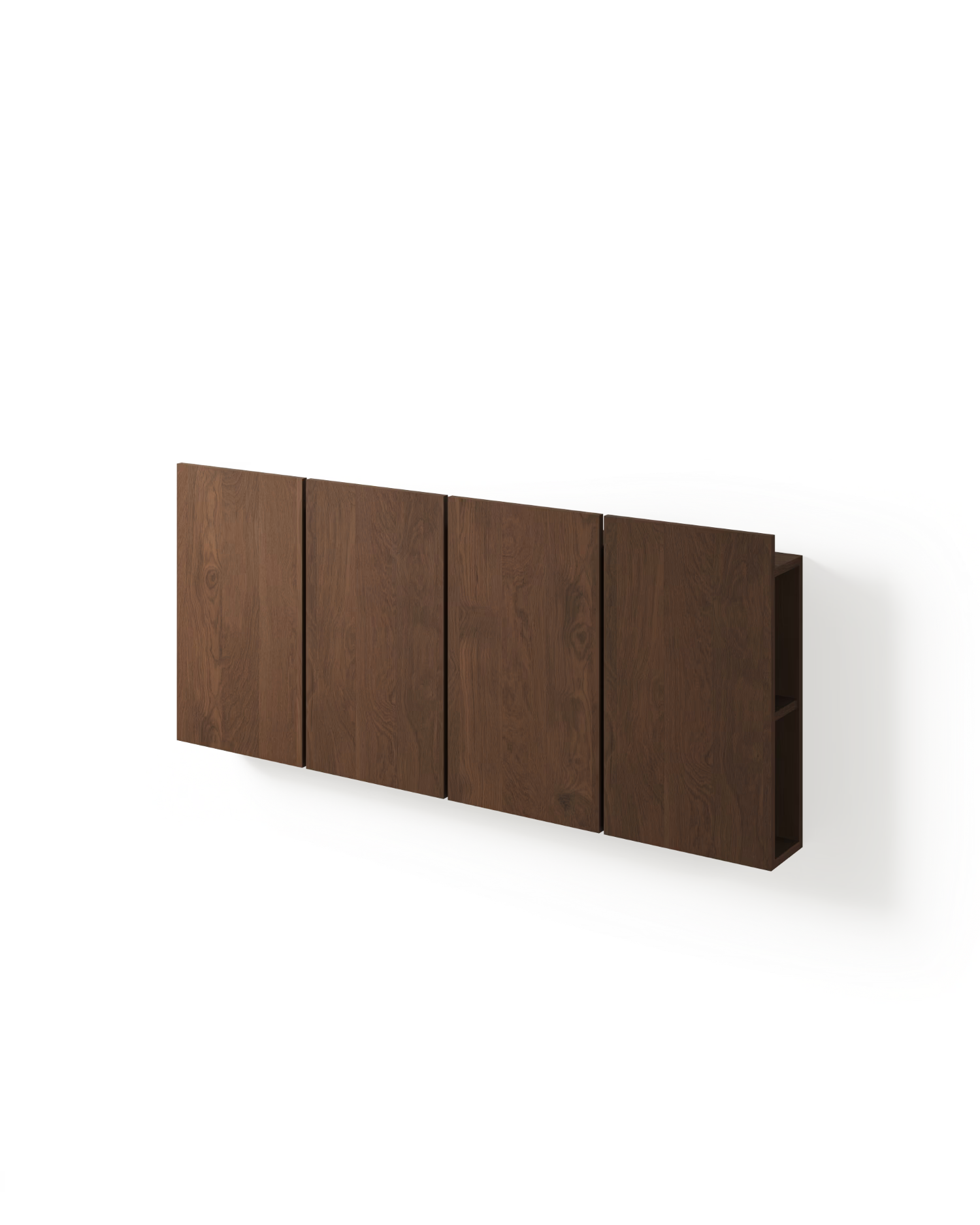 Cabecero Cova con almacenamiento de roble moka, con módulos, para cama de 135 cm