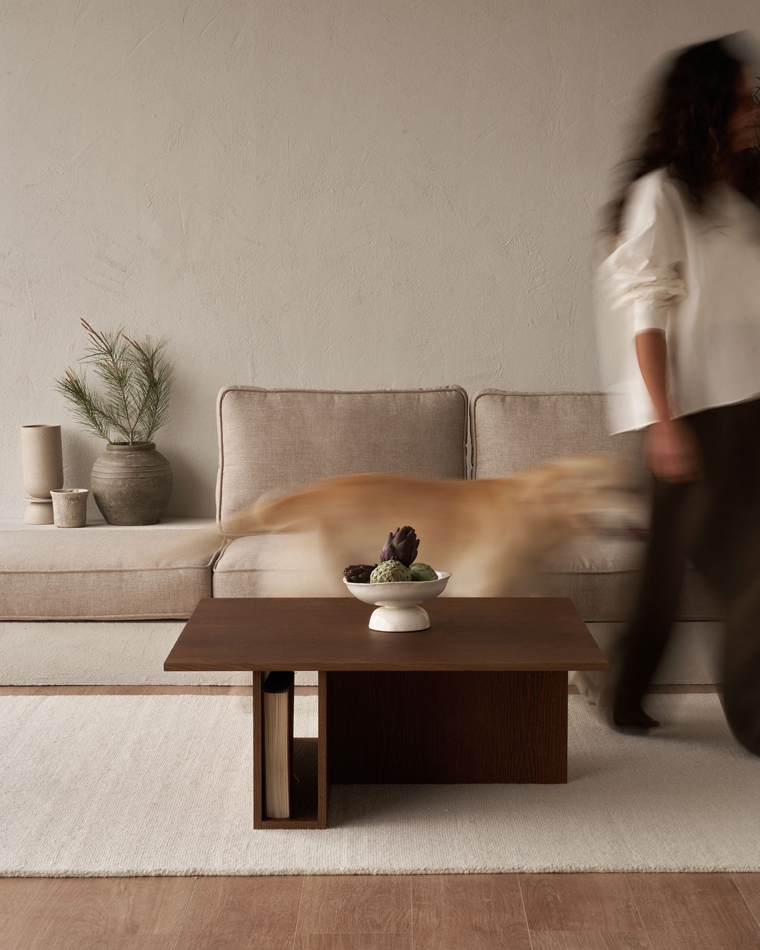 Conjunto de mesa de centro y mesa auxiliar Cova de roble moka