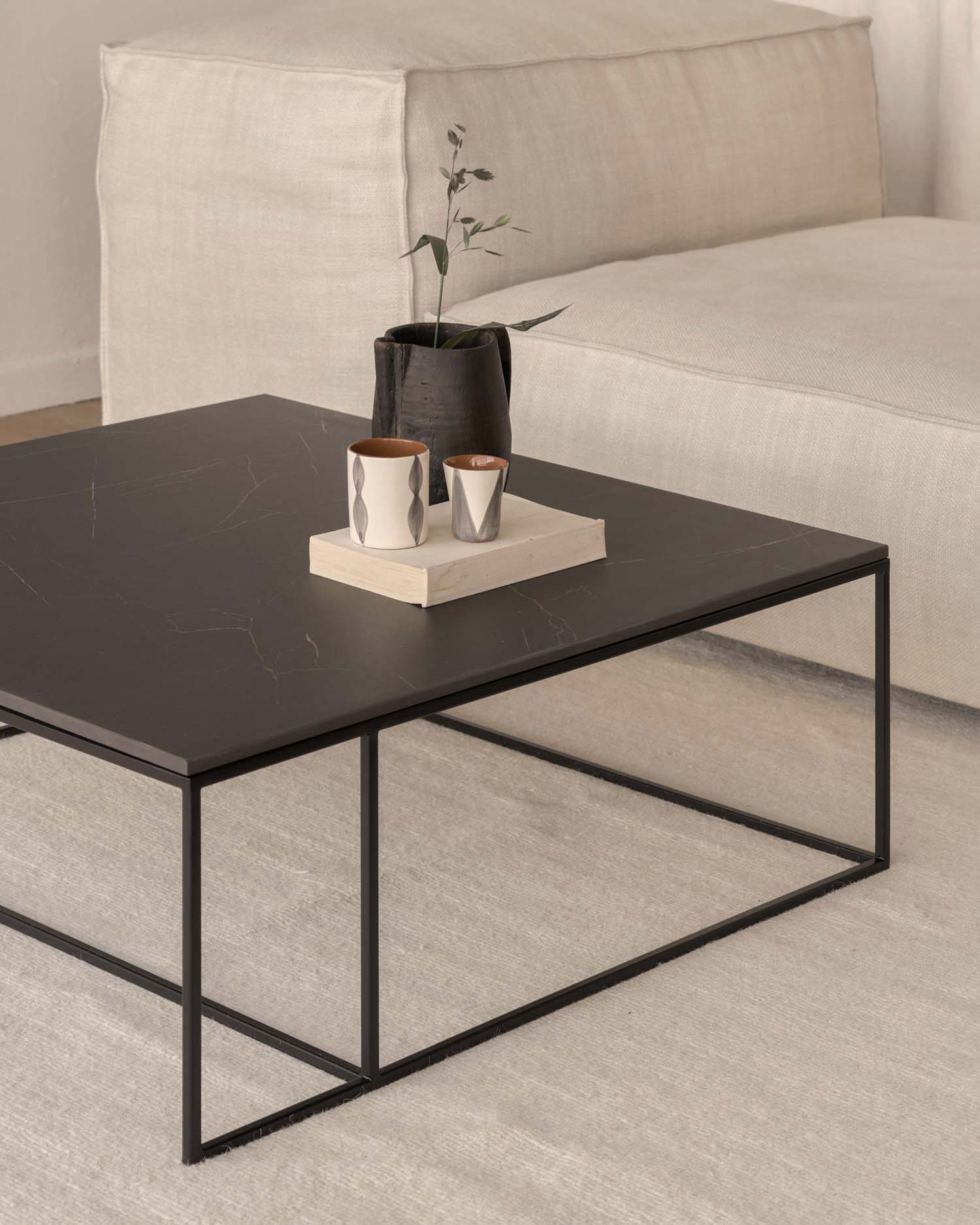 Mesa de centro Petra de porcelánico Negro Marquina 80 x 80 cm