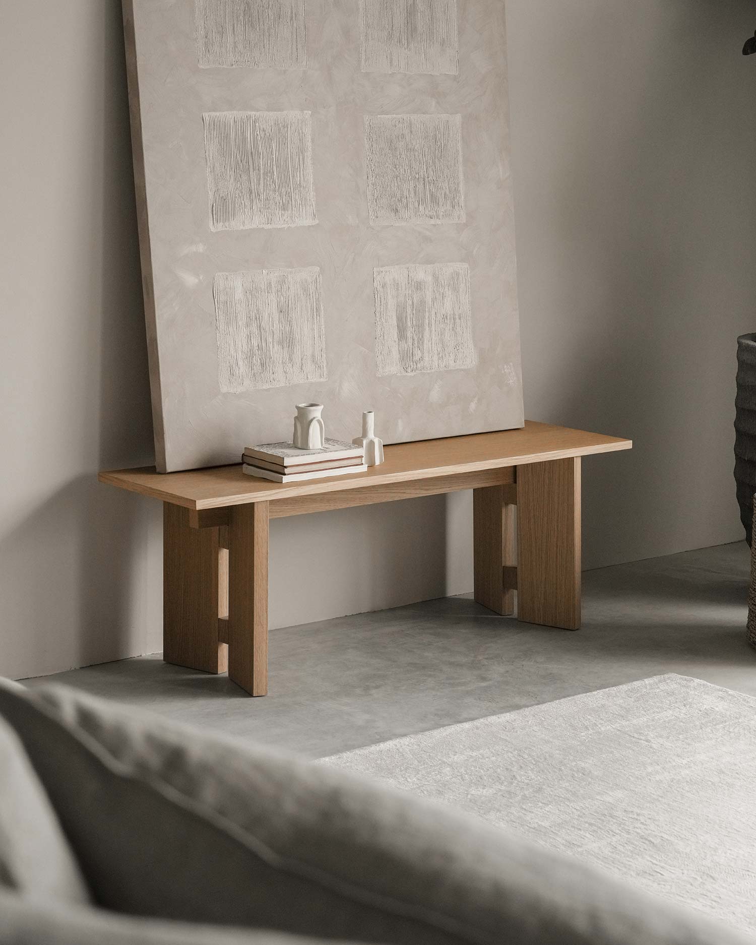 Banco Kyo de roble natural 120 x 35 cm