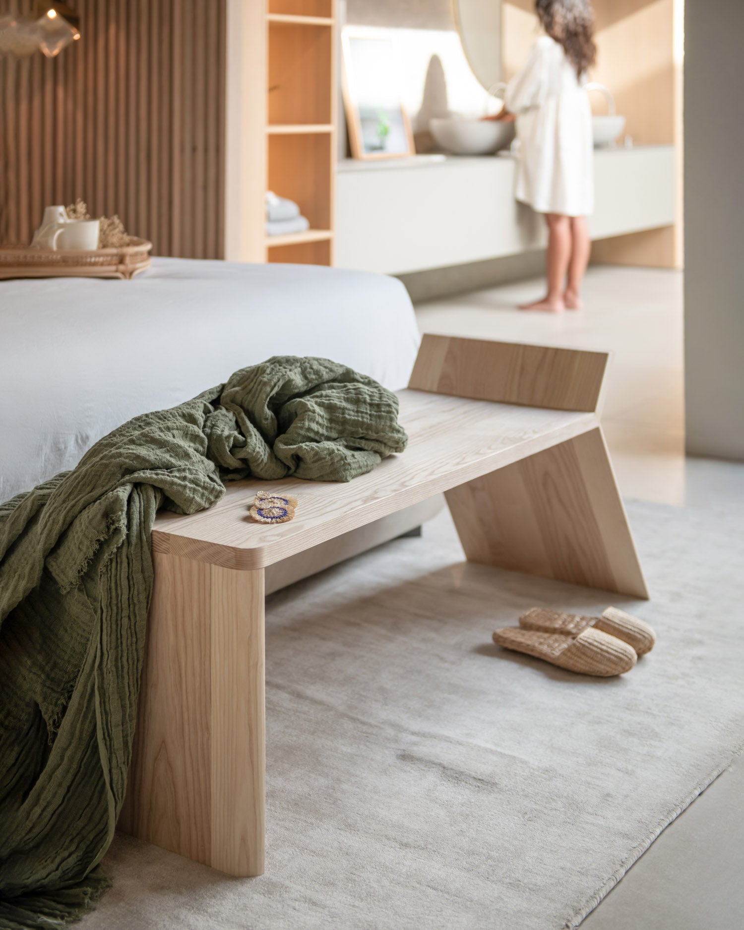 Banco Porto de madera maciza de fresno natural 130 x 42 cm