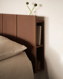 Cabecero Cova con almacenaje de roble moka, con módulos, para cama de 150/160 cm