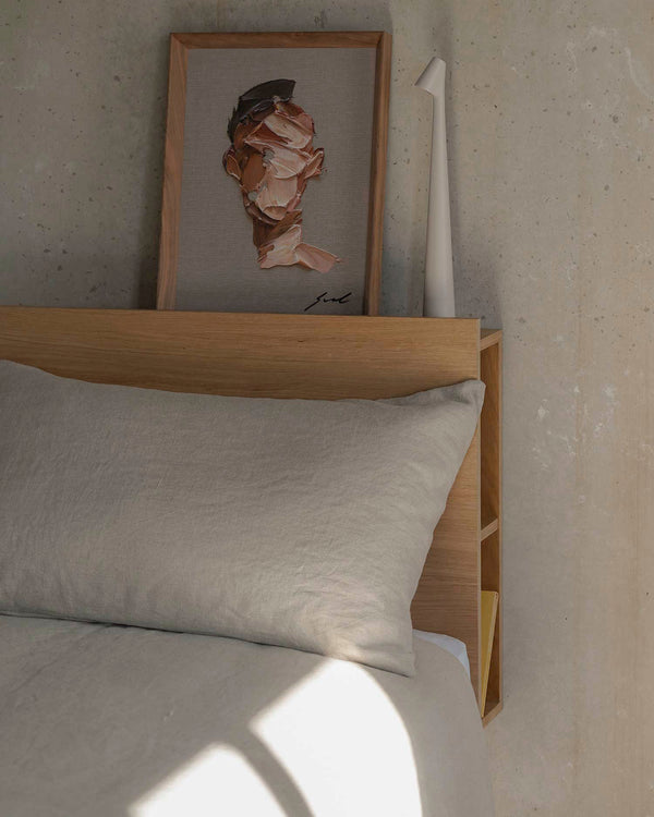Cabecero Cova con almacenaje de roble natural para cama de 150/160 cm