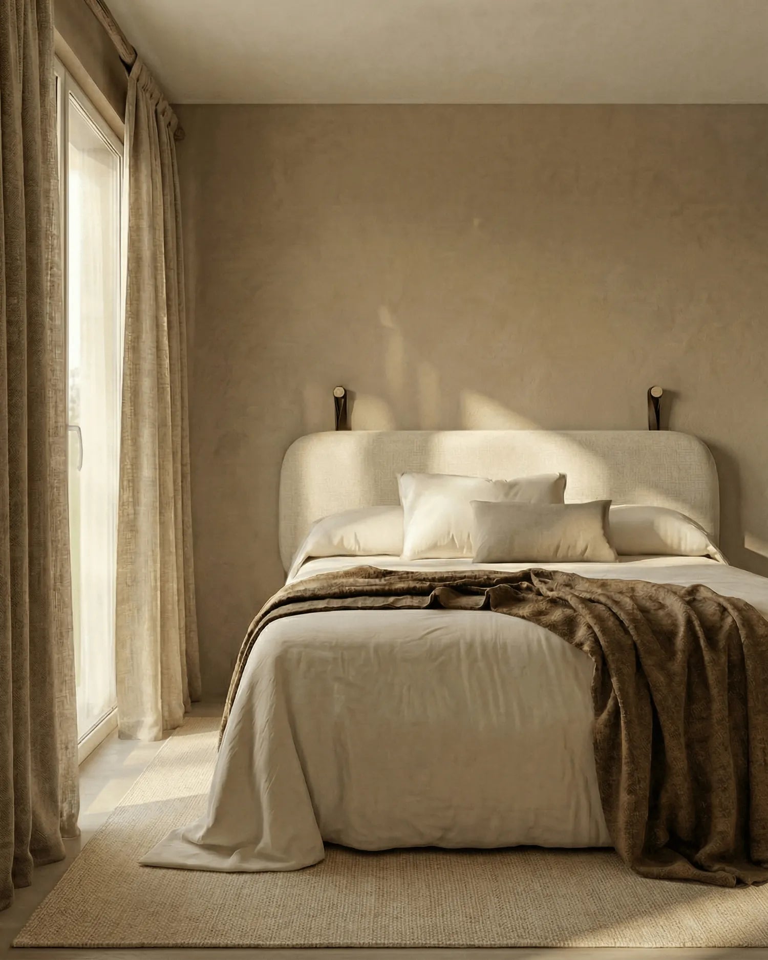 Cabecero Auba lino beige con colgadores para cama de 150/160 cm