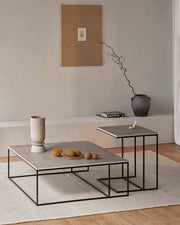 Conjunto de mesa de centro y mesa auxiliar Petra porcelánico Cemento