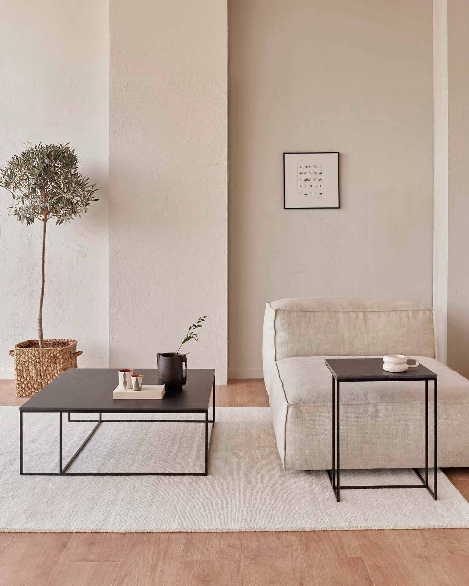 Conjunto de mesa de centro y mesa auxiliar Petra porcelánico Negro Marquina