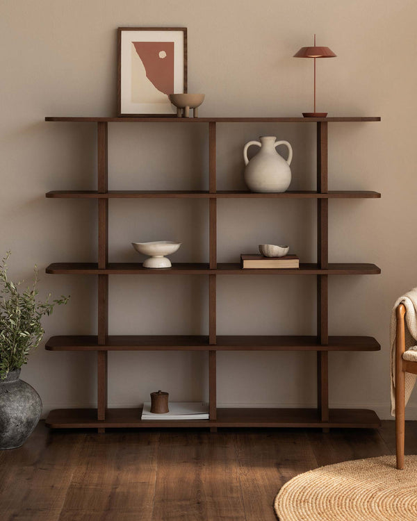 Estantería Otti de roble moka con 5 estantes 150 x 140 cm