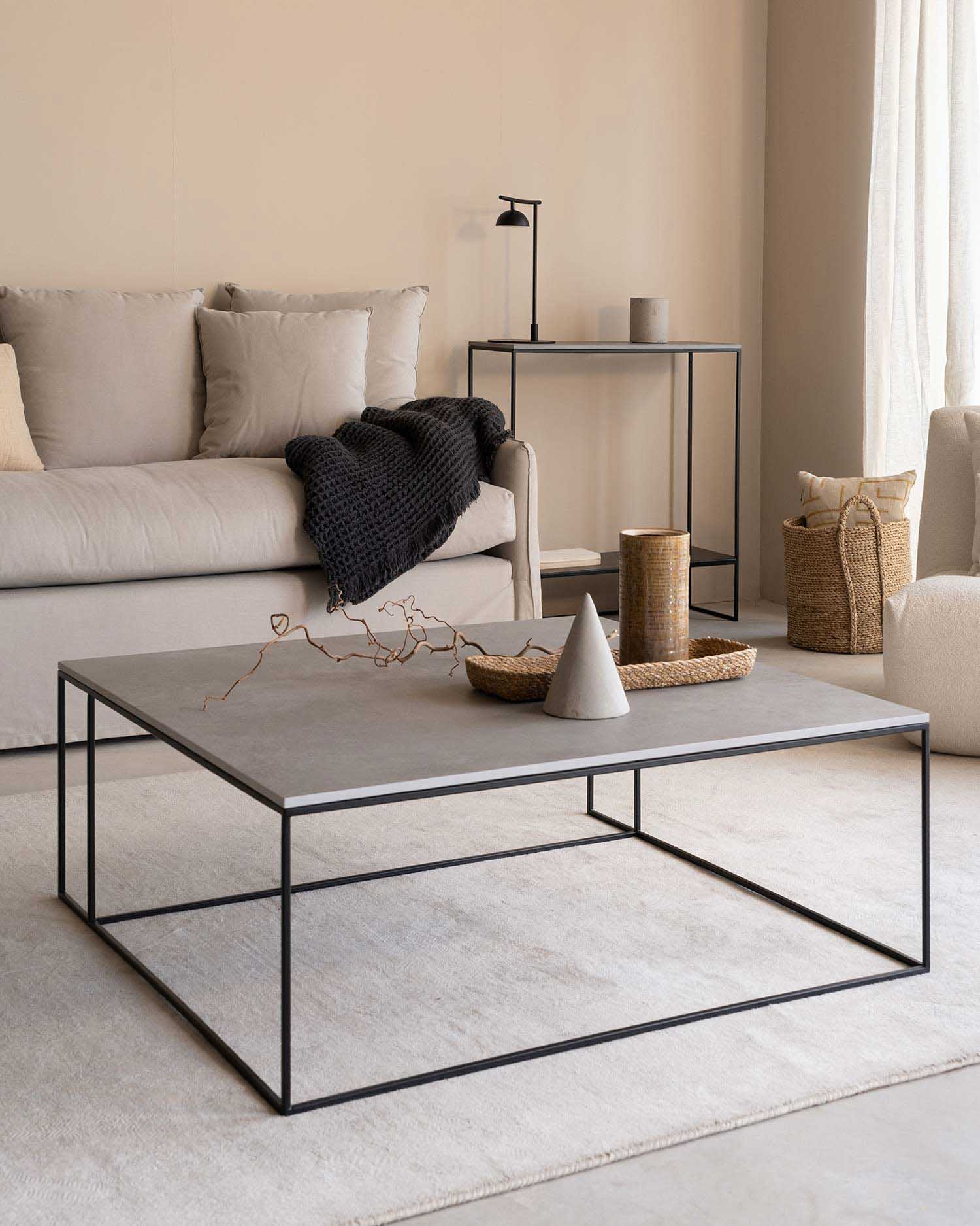 Mesa de centro Petra XL porcelánico Cemento 100 x 100 cm