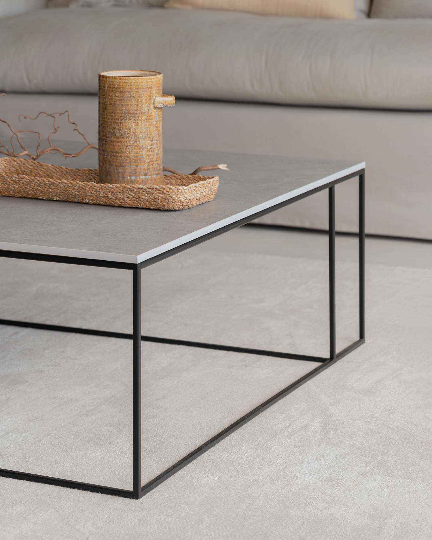 Mesa de centro Petra XL de porcelánico Cemento 100 x 100 cm