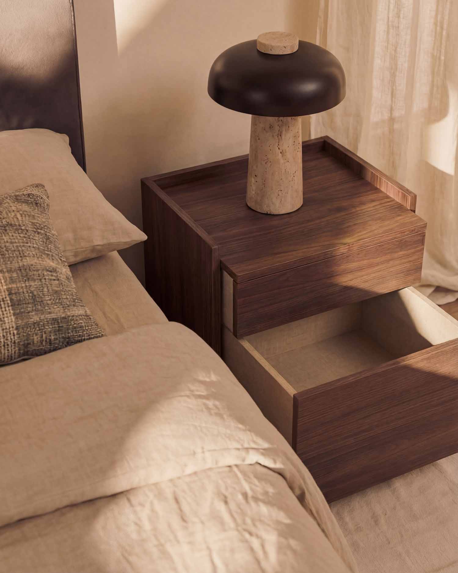 Mesita de noche Caló de roble moka con 2 cajones 50 x 45 cm