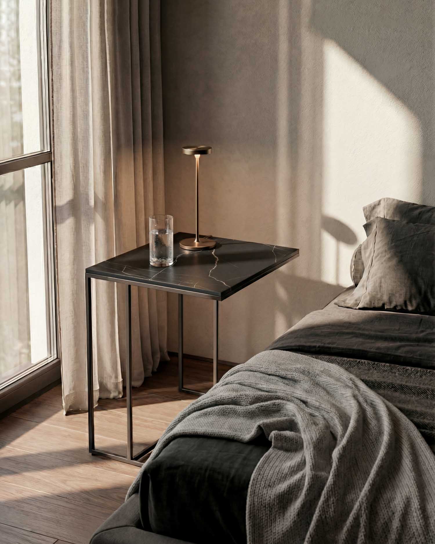 Pack de 2 mesitas de noche Mini Petra porcelánico Negro Marquina 40 x 40 cm