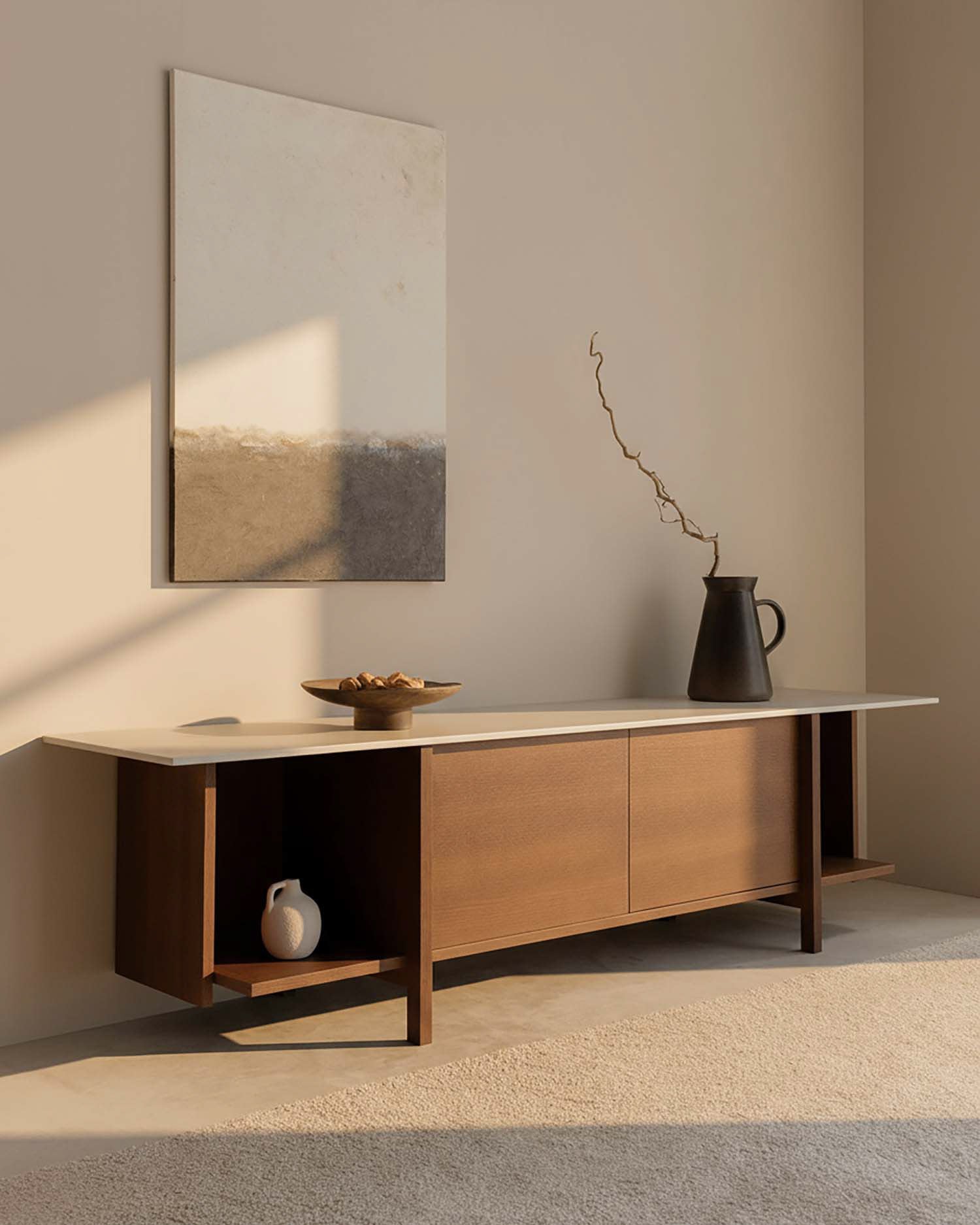 Mueble de TV Kai porcelánico Duna moka 190 x 40 cm