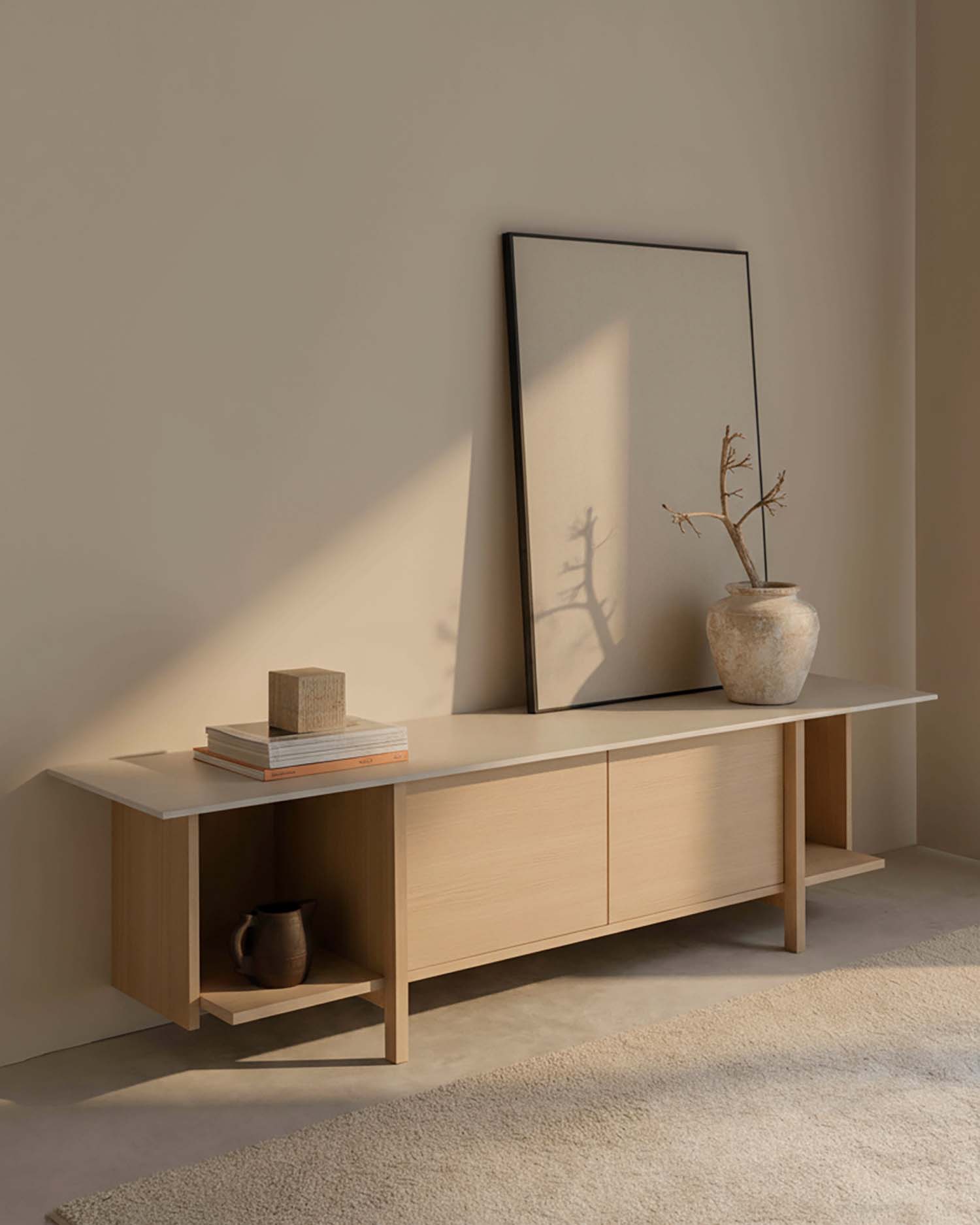 Mueble de TV Kai porcelánico Duna nude 190 x 40 cm