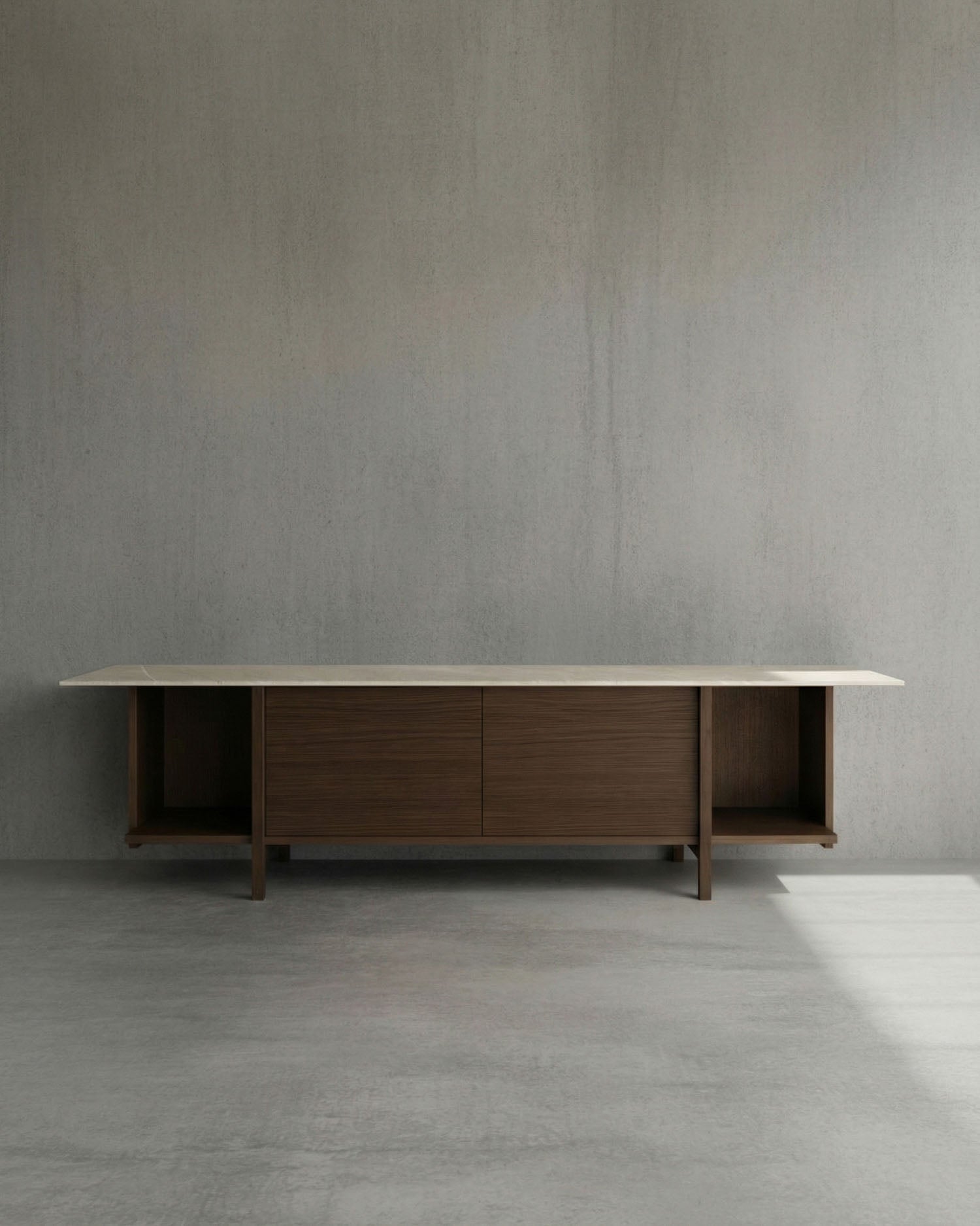 Mueble de TV Kai de roble moka y sobre de porcelánico Duna 190 x 43,5 cm