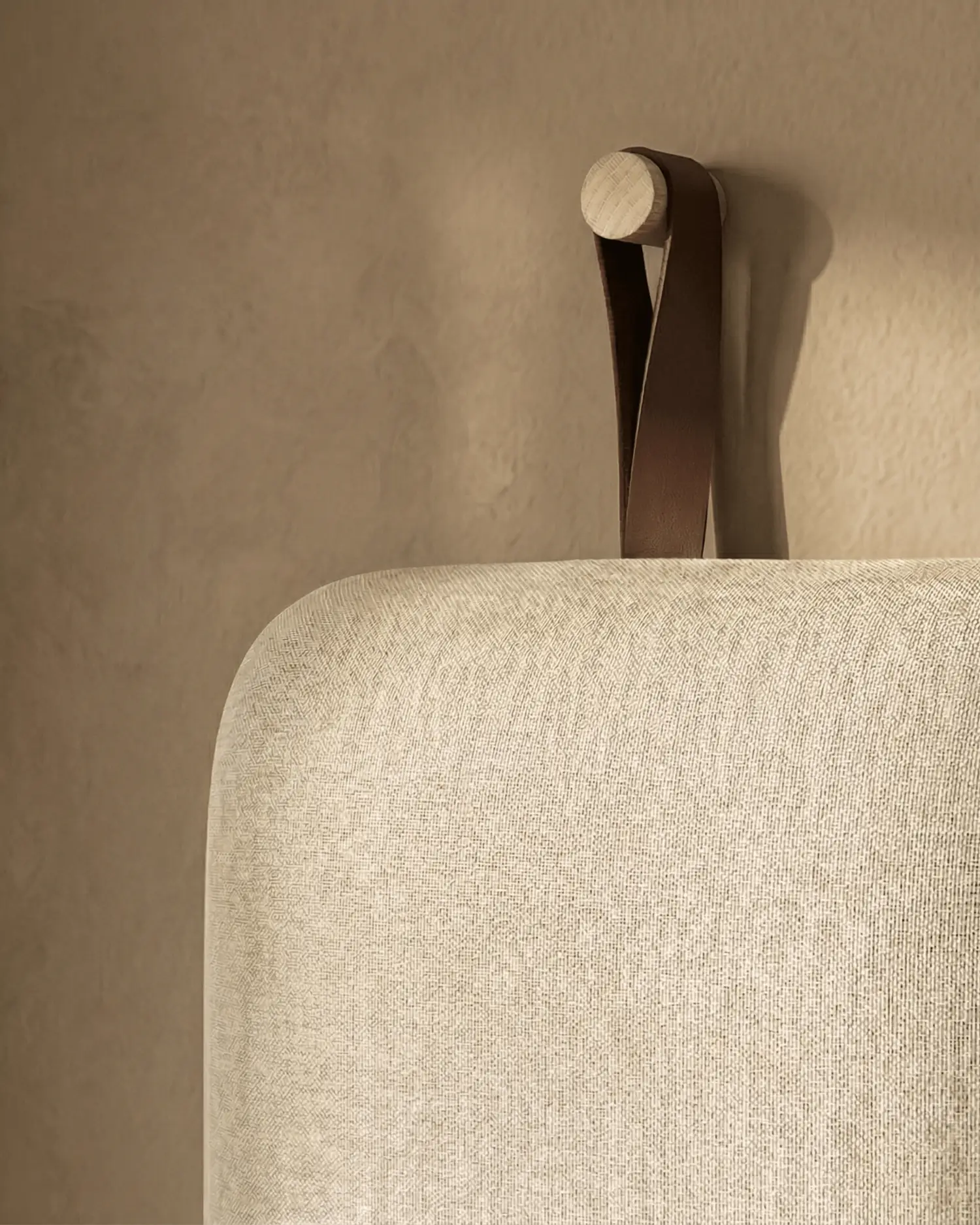 Cabecero Auba lino beige con colgadores de piel (cama 160 cm)